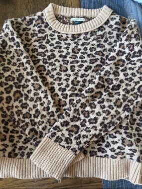 American Eagle Outfitters Tan & Brown Leopard Crewneck Sweater